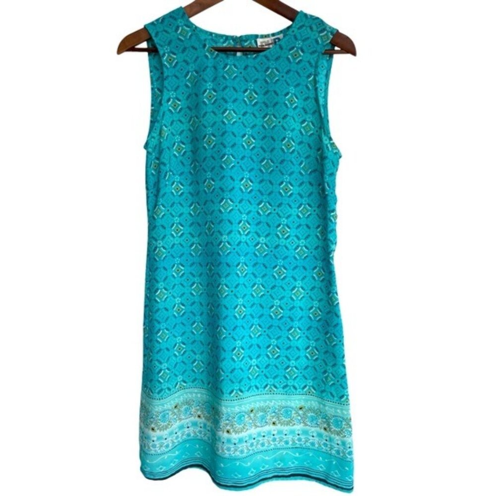 Paul Harris Design Womens Sleeveless Dress Turquoise Size 6 Polyester Shift Prin
